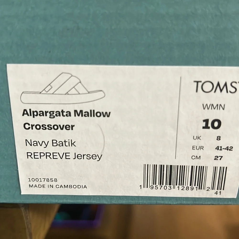 TOMS Alpargata Mallow Crossover Navy Batik Slides NIB sz 10